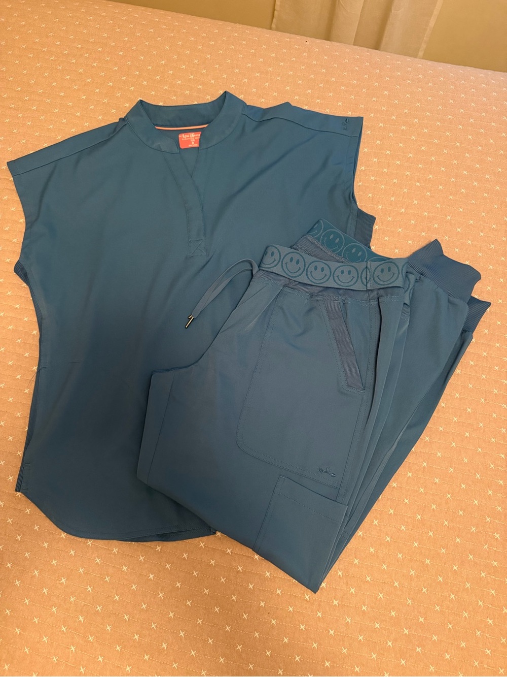 Women's Teal Jogger Scrub Pants with Smiley Waistband